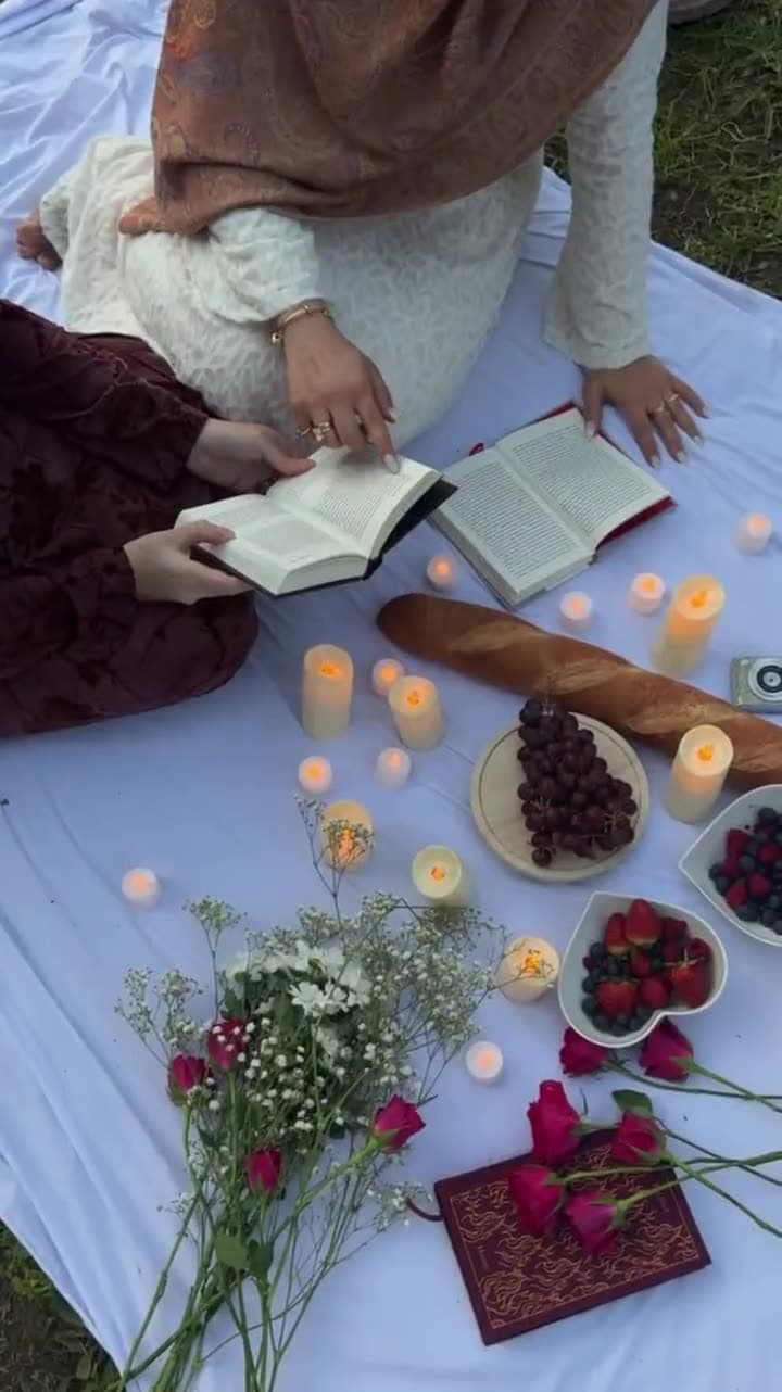 A candlelit picnic from the Galentine's Picnic collection